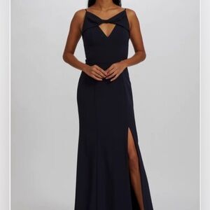 NWOT Amsale Chiara GB236P Bridesmaid Dress Front Split Cut out Maxi Gown Navy 14